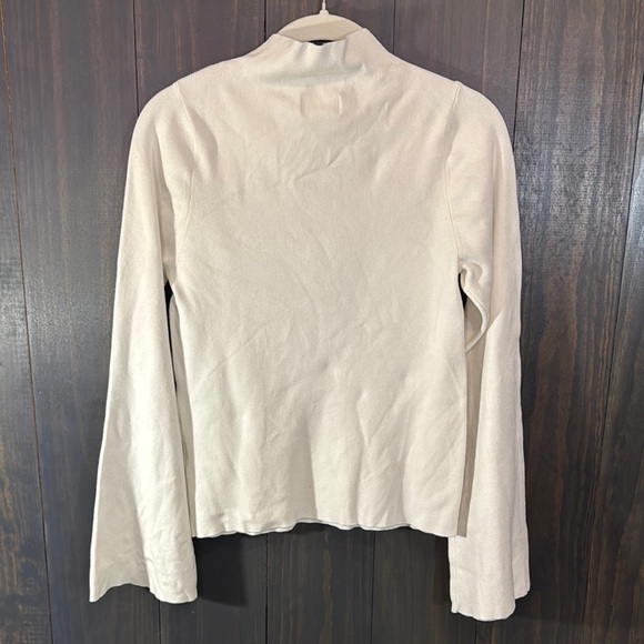 Anthropologie MAEVE High Neck Flare Sleeves Ribbed Cream Womens M - Picture 4 of 4